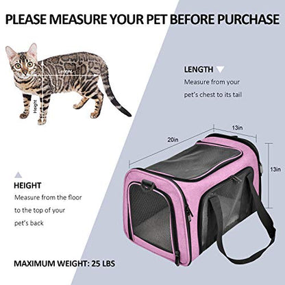 Henkelion Large Cat Carriers Dog Carrier Pet Carrier for Large Cats Dogs Puppies up to 25Lbs, Big Dog Carrier Soft Sided, Collapsible Travel Puppy Carrier - Large - Pink - color: Pink, size: 20.0"L x 13.0"W x 13.0"H