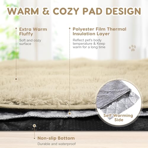 Drydiet 4 Pack Self Warming Cat Pad Self Heating Cat Mat Thick Faux Fur Plush Pet Bed Thermal Washable Dog Mat Anti Slip Bottom for Outdoor Indoor Pets(Camel,16" X 20")