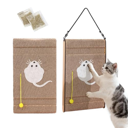 Cat Scratching Board. Cat Scratcher for Indoor Cats with Catnip. Cardboard Cat Scratcher with Mouse Logo and Hanging Ball Toy. Cat Scratch pad with Double-Sided Usability (Pack of 2)