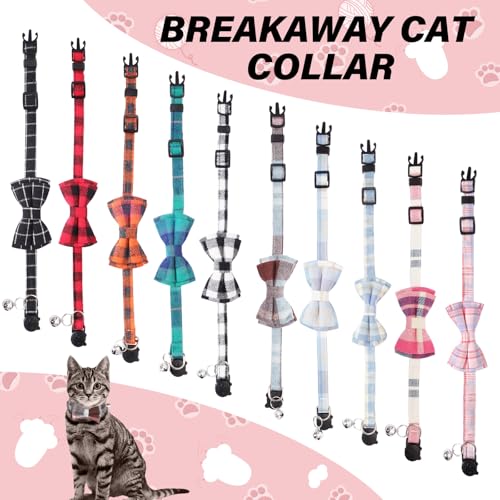 10 Pcs Cat Collar Breakaway with Bow Tie and Bell Kitten Collars Removable Bowtie Plaid Cat Collar for Cats Kittens Puppy (Fashion) - color: Fashion