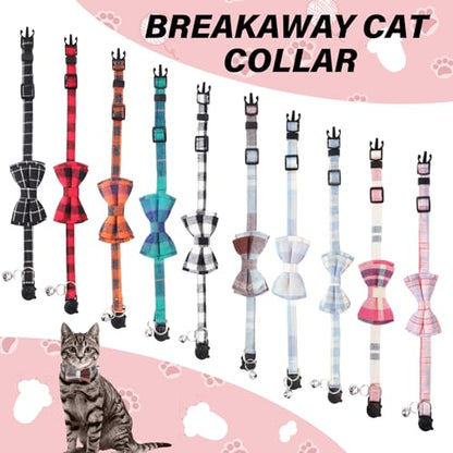 10 Pcs Cat Collar Breakaway with Bow Tie and Bell Kitten Collars Removable Bowtie Plaid Cat Collar for Cats Kittens Puppy (Fashion) - color: Fashion