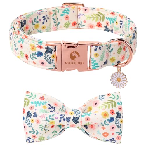 DOGWONG Flower Dog Collar with Bowtie - Cute Girl Bowtie Dog Collars, Adjustable Female Flower Pet Collars Design Dog Collar with Quick Release Buckle for Puppy Girl Female Dogs - color: Flower, size: S