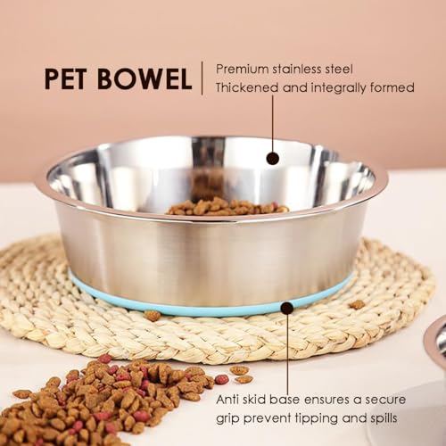 WEDAWN Deep Stainless Steel Non-Skid Dog and Food Bowls, Each Holds Up to 2 Cups, Set of 2 Packs(5.5 x 1.9 Inches) - color: Blue&Roes Red, size: 2 Cup for Small Pet