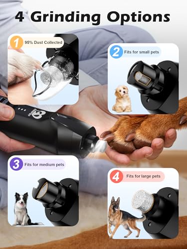 Casfuy 6-Speed Dog Nail Grinder – 50%+ Boost Power Dog Nail Trimmers Quiet with Dust Cap & 2 LED Lights & 2000mAh Battery & 4.8V Motor Electric Pet Toenail File Tool for Large Medium Small Dogs Cats - color: Black