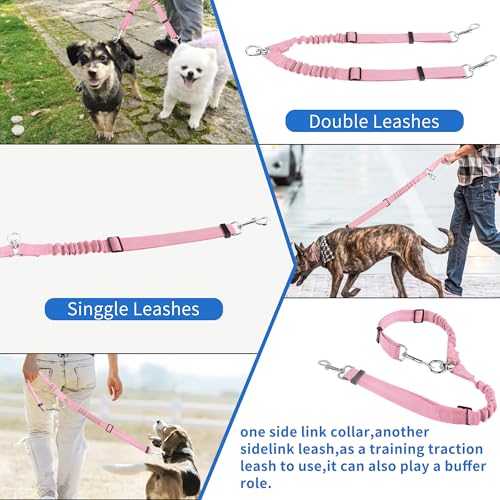 YAODHAOD Double Dog Leash,Two Dog Leash Splitter, No Tangle 360° Swivel Rotation Reflective Lead, Adjustable Length Bungee Heavy Duty Walking Training Dual Extension (Pink) - color: Pink