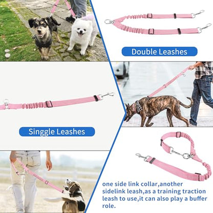 YAODHAOD Double Dog Leash,Two Dog Leash Splitter, No Tangle 360° Swivel Rotation Reflective Lead, Adjustable Length Bungee Heavy Duty Walking Training Dual Extension (Pink) - color: Pink