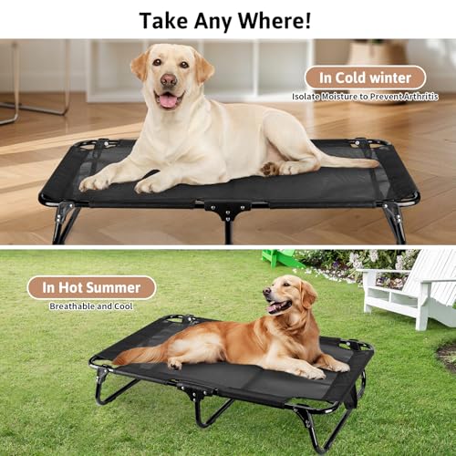 Foldable Elevated Dog Bed for Medium Sized Dogs, 36"x23"x7" Raised Pet Bed with No Setup, Outdoor Dog Bed with Breathable Mesh, Non-Slip Feet Durable Dog Cots Bed, Black