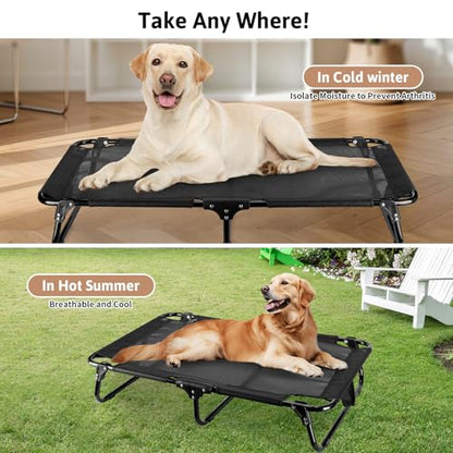 Foldable Elevated Dog Bed for Medium Sized Dogs, 36"x23"x7" Raised Pet Bed with No Setup, Outdoor Dog Bed with Breathable Mesh, Non-Slip Feet Durable Dog Cots Bed, Black