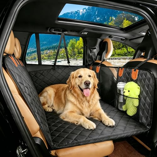 Back Seat Extender for Dogs,Hard Bottom Dog Car Seat Cover for Back Seat,Waterproof Dog Hammock with Door Protection, Anti-Scratch Pet Back Seat Cover for Car, SUV, Truck, Holds 420lbs, Black - size: Floor Laying