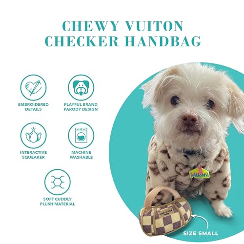 Haute Diggity Dog Chewy Vuiton Handbag Plush Squeaky Dog Toy, Soft Durable Designer-Inspired Stuffed Puppy Chew Toys for Small, Medium & Large Dogs, Machine-Washable (Tan Checker) XL - color: Brown Handbag, size: X-Large