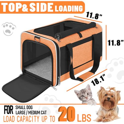 GAPZER Large Cat Carry Bag, Soft Shell Shih-Tzu Pet Transport Crate, 18x12x12 Top Opening Maltese-Dog Traveling Mesh Kennel 10 Pound, Big Bunny Rabbit Carrying Case Animal Carrier Kitty Product Orange - color: Orange