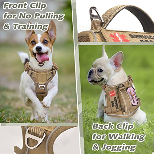 Tactical Dog Harness for Small Puppy, No Pull Military Service Dog Vest with Vertical Handle, Reflective Puppy Vest Harness for Outdoor Training (Khaki, XS) - color: Khaki