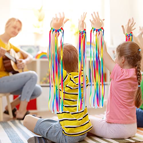 Sumind 6 Pcs Rainbow Ribbon Hand Kites Wands for Kids Dancer Streamer String Toy Thrown Waldorf Wand with Wooden Ring Wand Learning Educational(Warm Colors) - style: Warm Colors