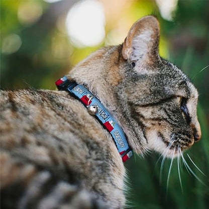 Peanuts Breakaway Cat Collar with Bell, Plastic Clip, Easy Adjustable, Peanuts Snoopy and Woodstock Dog House Pose and Text Sky Blue, 8.5 to 12 Inches 0.5 Inch Wide