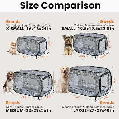 Beatrice Home Fashions Portable, Collapsible, Pop Up Kennel Travel Cat and Dog Crate, 36" L x 22" W x 22" H, Tail Waggers - color: Tail Waggers, size: 36.0"L x 22.0"W x 22.0"H
