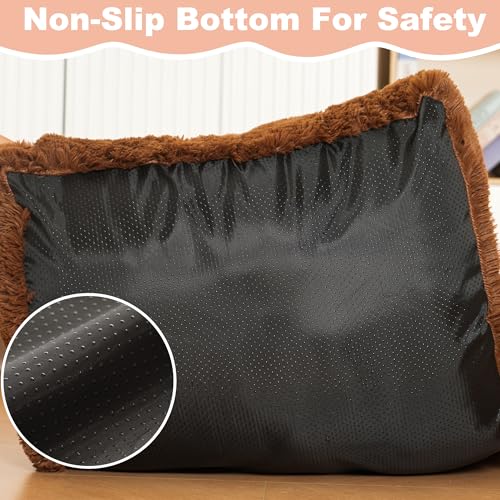Bedfolks Plush Waterproof Dog Crate Bed, Pad with Removable Cover, Faux Fur, Washable Kennel Bed 29"x21", Solid Brown - color: Solid Brown, size: Medium(29x21'')