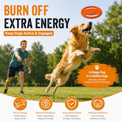 Dog Flying Disc, Durable Soft EVA Flying Ring for Aggressive Chewers, Interactive Fetch & Training Toy, Floats in Water, Safe on Teeth & Gums, Beach Pool Play (Orange) - color: Orange