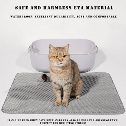 HCY&WLD Cat Litter Mat, 45x26/35x24/30x22/24x18 Inch Double Layer Cat Litter Box Mat, EVA Non-Slip, Waterproof Urine Proof Cat Litter Catcher Mat, Easy Clean Scatter Control (35x24 Inch, Gray) - color: Gray
