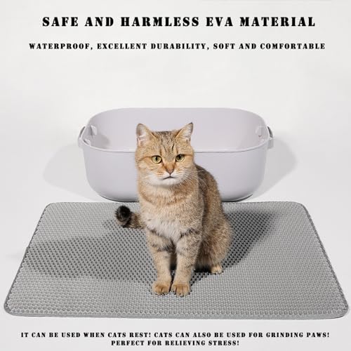 HCY&WLD Cat Litter Mat, 45x26/35x24/30x22/24x18 Inch Double Layer Cat Litter Box Mat, EVA Non-Slip, Waterproof Urine Proof Cat Litter Catcher Mat, Easy Clean Scatter Control (35x24 Inch, Khaki) - color: Khaki