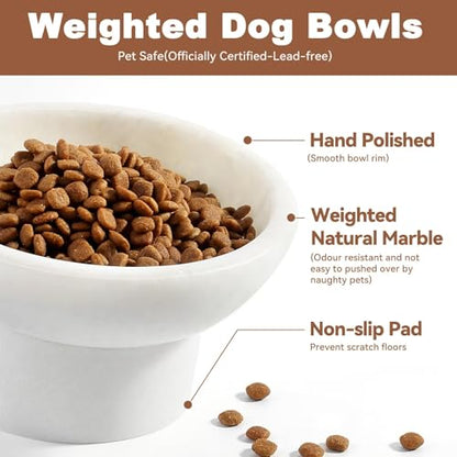 Karibiber Marble Elevated Cat Bowl, White Weighted Raised Cat Food & Water Bowl, Whisker-Friendly Stone Cat Dish with Non-Slip Stand, Heavy Water Bowls for Small Dog - color: White