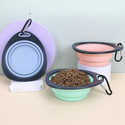 3 Piece Collapsible Pet Bowl Set with Carabiners 10.8oz Portable Foldable Feeding Water Bowls for Dogs Cats,Ideal for Outdoor Travel Walking Hiking（Pink Blue Green）