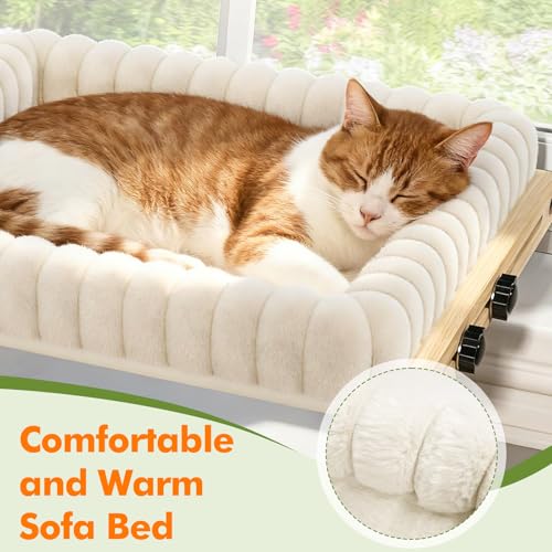 Cat Perch for Window XiaZ Cats Hammock Indoor Cat Bed for Window Adjustable Wooden Frame W/Soft Warm Plush-Lined Cushion Perfect for Bird Watching Sunbathing Space-Saving Easy Install Single Layer - size: Single Layer