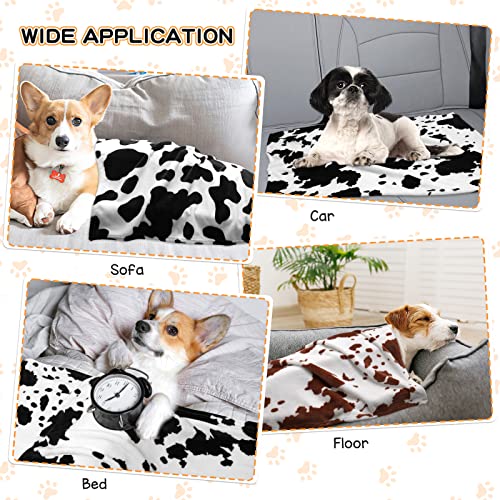Rezutan 1 Pack 3 Blankets for Dogs, Dog Blanket for Large & Medium Pet Cat, Premium Soft Fluffy Suitable for Dog Kennels & Beds, Sofas, Gifts Puppy Essentials, 41x31inch, Black Brown White Cow Print - color: Cow Print（brown 1 Pack+black White 2 Pack ), si