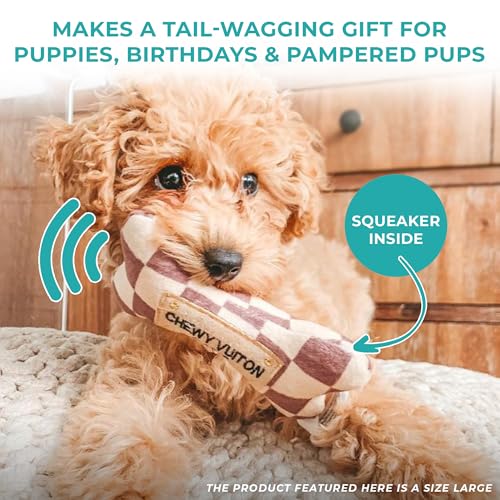 Haute Diggity Dog Chewy Vuiton Bone Ball & Handbag Plush Squeaky Dog Toys, Soft Durable Designer-Inspired Stuffed Puppy Chew Toys for Small & Medium Dogs, Machine-Washable (Tan Checker) One Size 3 Pcs - color: Checker Chewy Brown Trio, size: One Size