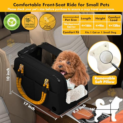 PAWZIDEA Center Console Dog Car Seat, Enclosed Small Dog Armrest Booster Carseat, Secure Straps &Anti Slip, Portable TSA Approved Puppy Pet Carrier Soft-Sided, Removable Pillow Storage Pocket, up 12lb - color: Black Warrior