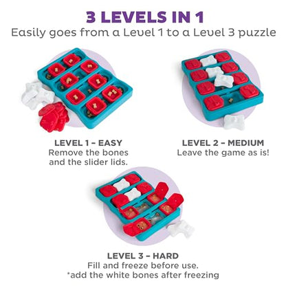 Outward Hound by Nina Ottosson Dog Brick – Interactive Treat Puzzle Enrichment Toy, Level 2 Intermediate - color: Dog Brick (Red, White, Blue)