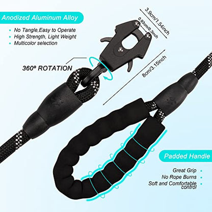 GEIT 2/4/5/6FT Dog Leash, Heavy Duty Rope Leashes, Reflective Nylon Pet Lead with Aluminum Quick Release/Locking Tactical Frog Clip for Small Medium and Large Dogs, Black, 1/2 inch - color: Black, size: 1/2'' x 5 FT (18~120 lbs.)