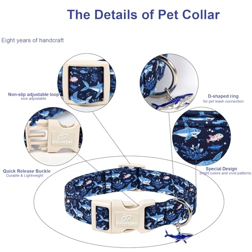Blue Shark Dog Collar, Cute Boy Dog Collars for Puppy Small Dogs - Summer Ocean Pattern Female Male Dogs Collar, Durable Adjustable Pet Cartoon Collars with Quick Release Buckle XS - color: Cartoon Sharks, size: XS
