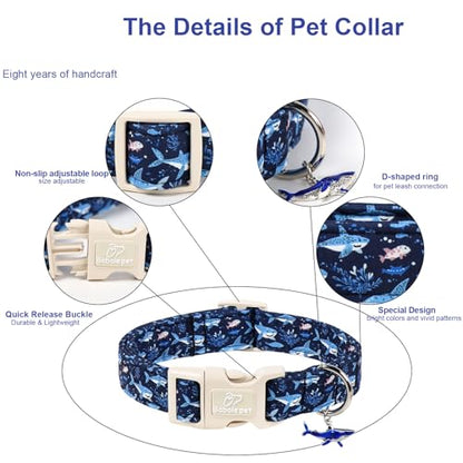 Blue Shark Dog Collar, Cute Boy Dog Collars for Puppy Small Dogs - Summer Ocean Pattern Female Male Dogs Collar, Durable Adjustable Pet Cartoon Collars with Quick Release Buckle XS - color: Cartoon Sharks, size: XS