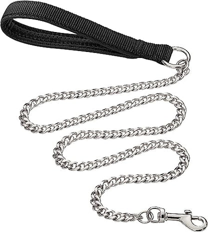 Chain Heavy Duty Metal Dog Leash, 4FTx3mm Chew Proof Pet Leash Chain with Soft Padded Handle for Large & Medium Size Dogs Walking, Training and Traveling (0-80 lbs) - size: 4FTx3mm (0-80 lbs)