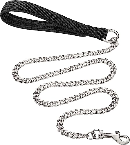 Chain Heavy Duty Metal Dog Leash, 6FTx3mm Chew Proof Pet Leash Chain with Soft Padded Handle for Large & Medium Size Dogs Walking, Training and Traveling (30-120 lbs) - size: 6FTx3mm (30-120 lbs)