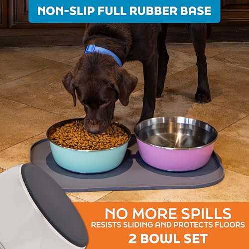 Master Pet Supply Stainless Steel Dog Bowls Set of 2 (64 Oz Each) with Non-Slip Rubber Base - Bone White - Basic Dog Food Bowl Water & Food Bowls for Small Medium Large Dogs & Cats, Metal Dish - color: Bone White, size: 8 Cups (64 oz) 2 Pack