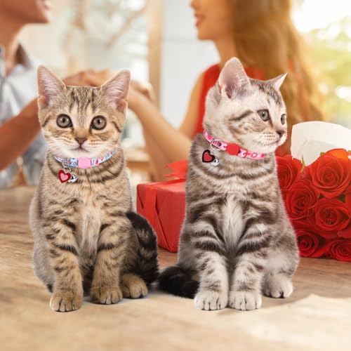Breakaway Cat Collars for Girl Boy Cats, Fall Winter All Weather Cat Collar Personalized Pattern 2 Pack,Cute Classic Safety Buckles and Bells,Adjustable Printed Nylon Colorful Kitten Collar - color: Love