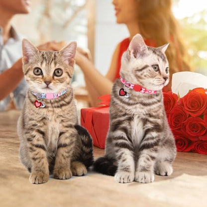Breakaway Cat Collars for Girl Boy Cats, Fall Winter All Weather Cat Collar Personalized Pattern 2 Pack,Cute Classic Safety Buckles and Bells,Adjustable Printed Nylon Colorful Kitten Collar - color: Love