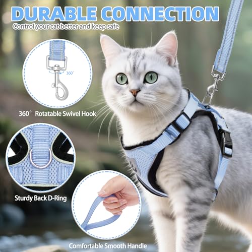 PUPTECK Cat Harness and Leash Set Escape Proof Reflective Cat Walking Harness Adjustable Soft Breathable Mesh Vest for Small Pets, Sky Blue, S - color: Sky Blue, size: S (NECK 9.5"-11", CHEST 13"-16")