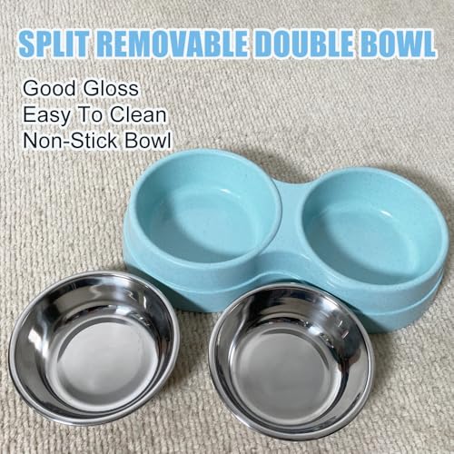 Double Cat Food Bowl -Stainless Steel Bowls with Easy-to-Clean Detachable Design, Non-Slip Base, Pet Feeder for Kittens and Medium Cats (Green) - color: Green