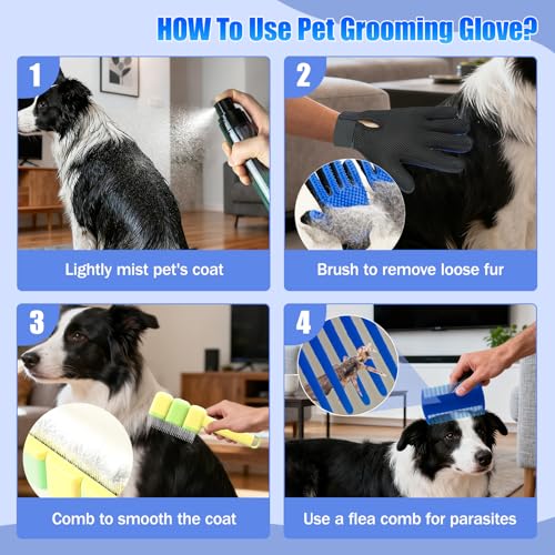 9 PCS Pet Grooming Brush Set,Self Cleaning Pet Hair Removal Comb,Pet Hair Remover Gloves,Spray Bottle, Lice Flea Combs, Pet Grooming Supplies,Essential Bathing,Brushing & Shedding Tool for Cats & Dogs