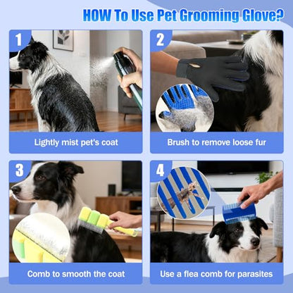 9 PCS Pet Grooming Brush Set,Self Cleaning Pet Hair Removal Comb,Pet Hair Remover Gloves,Spray Bottle, Lice Flea Combs, Pet Grooming Supplies,Essential Bathing,Brushing & Shedding Tool for Cats & Dogs