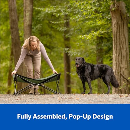 Coolaroo On-The-Go Elevated Dog Bed Kit – Portable & Cooling Travel Cot with HeatShield Fabric for Large Dogs, Lightweight & Compact, Includes Matching Carry Bag & Everglade Green Bonus Cover, Large - color: Everglade Green, style: Large