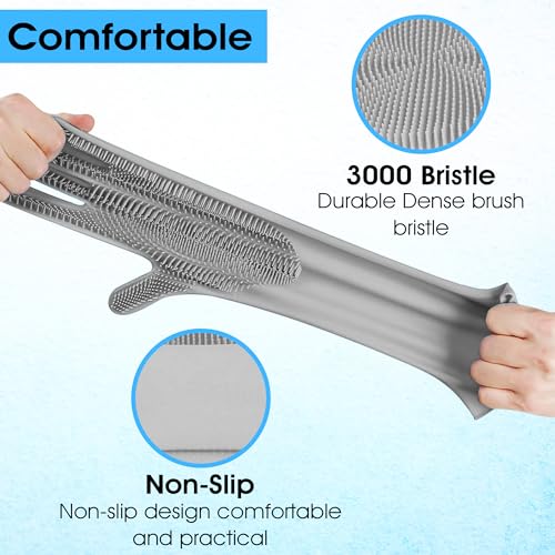 Pet Grooming Gloves - High-Density Silicone Gloves with Enhanced Five Finger Design for Massaging and Bathing Dogs and Cats (Grey) - color: Gray