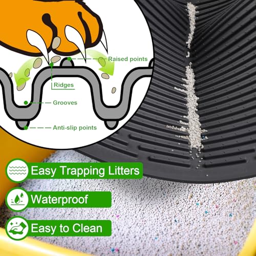 Gosmol Cat Litter Mat XXL 38" x 25" Extra Large Waterproof Trapping Mat with Raised Points, Easy Clean Litter Mat, Non-Slip Silicone Cat Mats for Litter Boxes & Floor-Black - color: Black