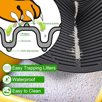 Gosmol Cat Litter Mat XXL 38" x 25" Extra Large Waterproof Trapping Mat with Raised Points, Easy Clean Litter Mat, Non-Slip Silicone Cat Mats for Litter Boxes & Floor-Black - color: Black