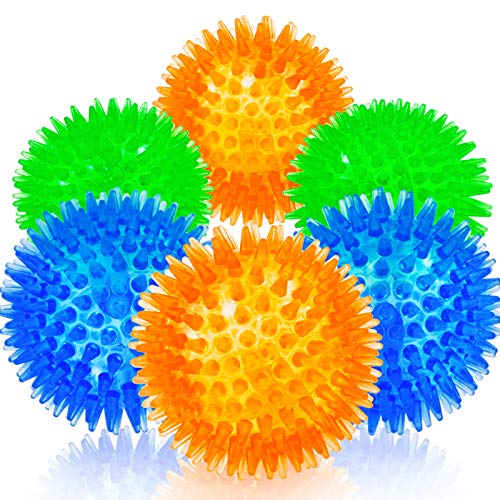 SHARLOVY Squeaky Balls for Pet Small Puppy, 6 Pack TPR Fetch Spike Balls for Dogs, Rubber 6 Pack Bright Colors Chew Teething Dog Toys, for Clean Teeth and Training, for Puppy Chew and Teething - size: Small Set of 6
