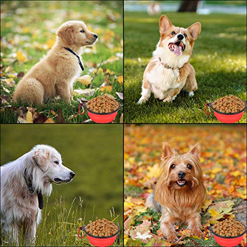 Pack of 2 Large Size Collapsible Dog Bowl, Food Grade Silicone BPA Free, with Carabiner Clip Foldable Expandable Cup Dish for Pet Cat Food Water Feeding Portable Travel Bowl (Blue & Red) - size: Pack of 2