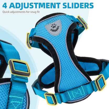 PUPTECK Cat Harness and Leash Set Escape Proof Reflective Cat Walking Harness Adjustable Soft Breathable Mesh Vest for Small Pets, Blue, XS - color: Blue, size: XS (NECK 8.5", CHEST 11"-14")