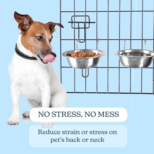 Set of 2 Stainless-Steel Dog Bowls - Cage, Kennel, and Crate Hanging Pet Bowls for Food and Water - 48oz Each and Dishwasher Safe by PETMAKER - size: 48 oz